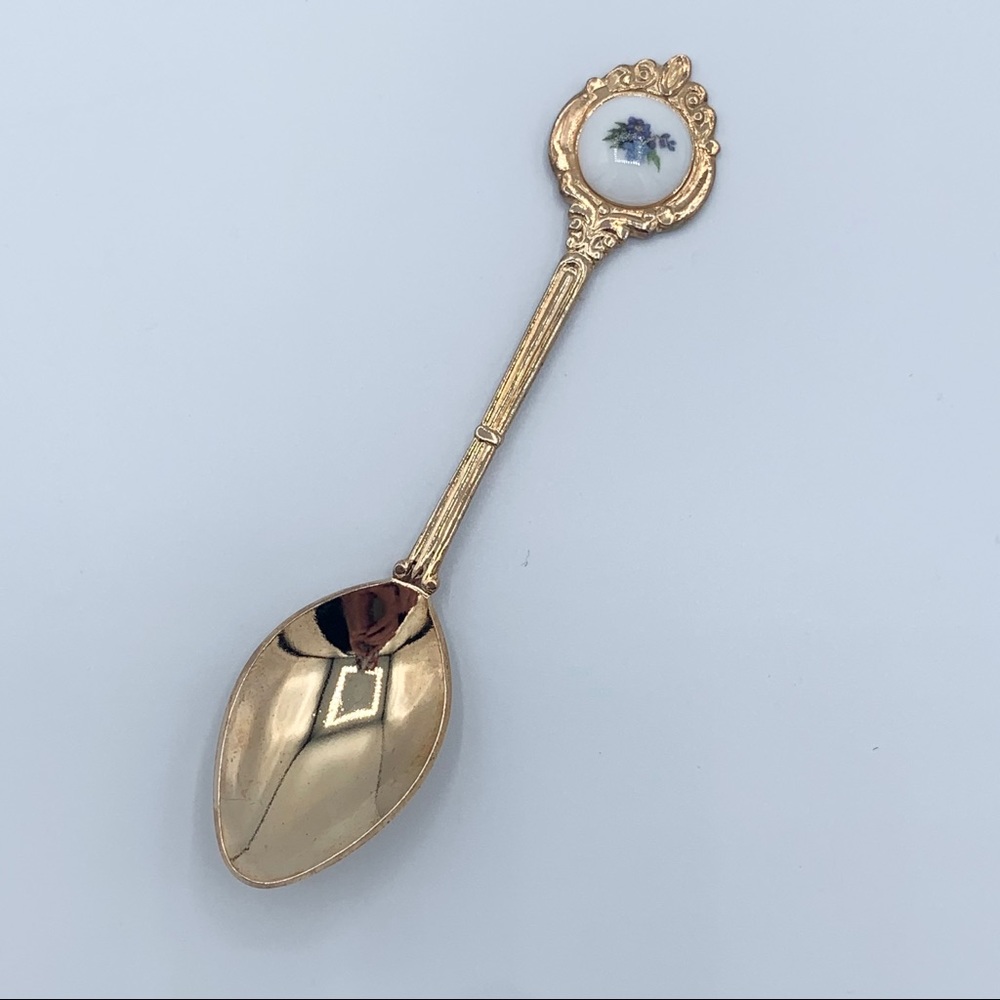 Gold Painted Metal Flower Tea Spoon